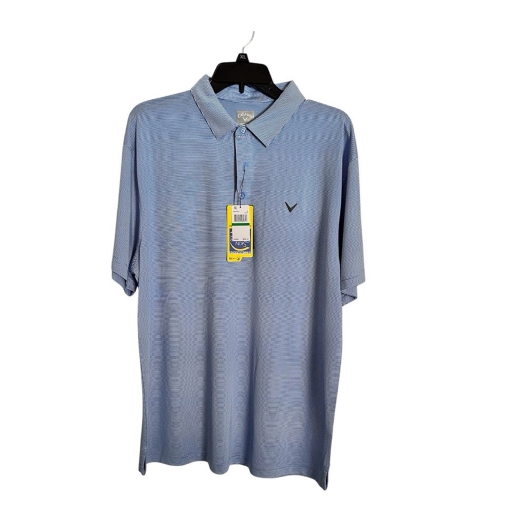 New Callaway Size Large Opti-Dri Blue Polo Striped Golf Shirt Summer Business